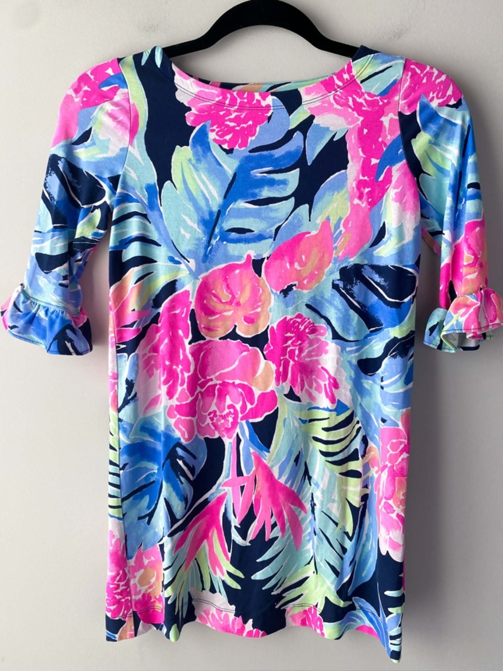 Lilly Pulitzer Girls Mini Sophie Ruffle Dress L High Tide Navy Tropicolada UPF
